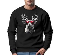 MoonWorks® Sweatshirt Herren Weihnachtspullover Aufdruck Rentier Sonnenbrille Weihnachtsoutfit Männer Schwarz XL