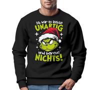 MoonWorks® Sweatshirt Herren Weihnachtspullover Grinch Spruch Unartig Weihnachtsoutfit Männer schwarz XL