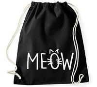 MoonWorks Turnbeutel Katze Meow Miau Cat Hipster Beutel Tasche Sportbeutel Gymsac Gymbag Schwarz unisize