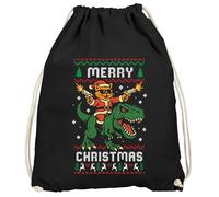MoonWorks® Turnbeutel Spruch lustig Weihnachten Dino Tyrannosaurus Rex XMAS Katze Weihnachtsbeutel Gymbag Schwarz unisize