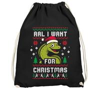 MoonWorks® Turnbeutel Weihnachten Ugly XMAS Spruch lustig All I Want for Christmas Wortspiel Aal Weihnachtsbeutel Gymbag Schwarz unisize