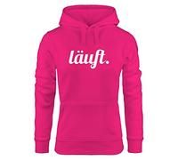 MoonWorks weicher Hoodie für Damen mit läuft Spruch, Sweatshirt mit Kapuze Kapuzenpullover pink XS