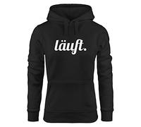 MoonWorks weicher Hoodie für Damen mit läuft Spruch, Sweatshirt mit Kapuze Kapuzenpullover schwarz XS