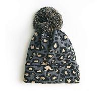 MoonyLI Unisex Erwachsene Leopard Strickmütze Beanie Cap Mit Großem Pompom - Warme Wollmütze für den Winter