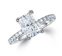 MOOSEA Moissanit-Ringe für Damen, 2 Karat, strahlender Schliff, Farbe D, Reinheit VVS1, im Labor hergestellter Diamantring, 14 Karat Weißgold, Vermeil, Doppelklaue, Moissanit, Verlobungsringe für