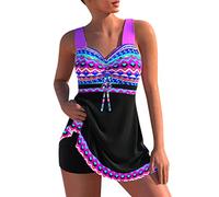 Mooyii Damen Bauchweg Bademode große größen Tankini Set Zweiteilig Push Up Badeanzug Strand Schwimmanzug Swimwear Bikini Badekleid mit Shorts EU 34-50