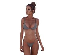 Mophghdj Bikini Set Frauen - Tiefer V Ausschnitt Sportlich Oberteil Bikinioberteil Mit NackenträGer Badeanzug MäDchen String Triangel Tankini Oberteile Und Badeshorts Sport Set, 65- Grau, S