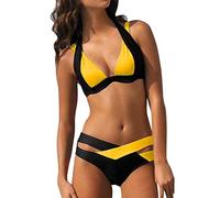 Mophghdj Damen Bikini Set, Bandeau Bikini Neckholder Triangel Oberteil Bikinihose Bikinioberteil Mit NackenträGer GroßE GrößE SchöNe Badeanzug Hohe Taille Bikinis, 75-gelb, XL