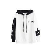 Mophghdj Katzenohren Hoodie Pullover MäDchen Süß Kawaii Cute Katzen Langarm Kapuzenpullover, Herbst Winter PlüSch Fleece Einfarbig Pulli Flauschig Warm Kapuzenpulli, L, Schwarz, A94-weiß