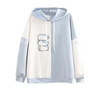 Mophghdj Katzenohren Hoodie Pullover MäDchen Süß Kawaii Cute Katzen Langarm Kapuzenpullover, Herbst Winter PlüSch Fleece Einfarbig Pulli Flauschig Warm Kapuzenpulli, L, 04-Schwarzgrau, A96-blau, XXL