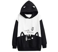 Mophghdj Katzenohren Hoodie Pullover MäDchen Süß Kawaii Cute Katzen Langarm Kapuzenpullover, Herbst Winter PlüSch Fleece Einfarbig Pulli Flauschig Warm Elegant Kapuzenpulli *04-schwarz
