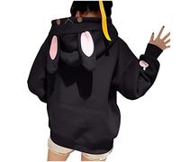 Mophghdj Pullover Damen Cute Hoodie Bunny Ear Jacket Langarm Kawaii Fuzzy Fluffy Rabbit Mit Kapuze Jacke MäNtel FüR Teenager MäDchen Streetwear Best Friends Pullover,comfy hoodie,*32-schwarz,L