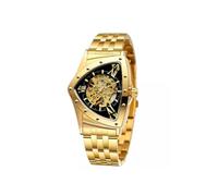 mophrati Automatikuhr Edelstahlarmband Mode Herren Business Sportuhr Verstellbares Zifferblatt Mechanische Armbanduhr, Gold/Schwarz