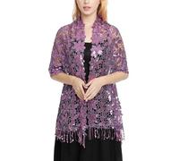 mophrati Eleganter Stickerei Schal, leichte Quaste, Abendkleid, Schal, Mode, Brautjungfer, Pailletten, Hochzeit, Cope, Schals, Damen, Violett, Über 175 cm