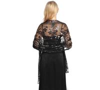 mophrati Frauen Solider Schal Hautfreundlich Leicht Stickerei Schal Lange Exquisite Mesh Garn Hochzeit Schals für Party Abend, Schwarz, Über 175 cm