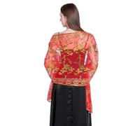 mophrati Frauen Solider Schal Hautfreundlich Leicht Stickerei Schal Lange Exquisite Mesh Garn Hochzeit Schals für Party Abend, Rot/goldener Glitzer, Über 175 cm