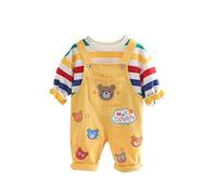 mophrati Kind Kleidung Anzüge Baby Frühling Herbst Mode Stil Baumwolle Overall Streifen Kleidung Cartoon Bär Druck 2 Stück Overalls, Gelb, 100cm