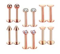 mophrati Labret Stecker Lippenpiercing Set mit Zirkonia, 12 teilig, hochwertiger Edelstahl, verschiedene Designs, Unisex, 16 Gauge/1,2 mm