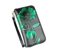 mophrati Leder Damen Geldbörse Tragbarer Reißverschluss Eleganter Exquisiter Ersatzfotoclip Stilvolle Kartentasche Folder Wallet, Grün Typ 1