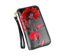 mophrati Leder Damen Geldbörse Tragbarer Reißverschluss Eleganter Exquisiter Ersatzfotoclip Stilvolle Kartentasche Folder Wallet, Roter Typ 1