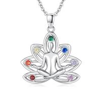 MOPOPOK Chakra-Halskette, 925er-Sterlingsilber, Lotus-Halskette, 7 Chakra-Anhänger, Heilung, Yoga-Anhänger, Schmuck, Geschenke für Frauen