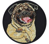 Mops Aufnäher Hund bestickter Aufkleber lustiger Aufbügler/Patch/Bügelflicken/Applikation für Taschen Jeans Jacken Verrückter Hund Hundemutter Hundepapa Geschenk Hundebesitzer 80x80mm