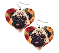 Mops-Blumen-Leder-Ohrringe für Damen, Herz-Ohrringe, leicht, baumelnd, Schmuck, Geschenke