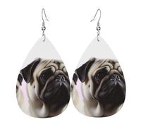 Mops-Ohrringe für Damen, tropfenförmig, Leder, doppelseitig, baumelnd, leicht, Damen-Ohrschmuck, Schmuck, modisches Geburtstagsgeschenk