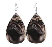 Mops-Ohrringe für Damen, tropfenförmig, Leder, doppelseitig, baumelnde Ohrringe, leicht, Damen-Ohr-Accessoires, Schmuck, modisch, Geburtstagsgeschenk