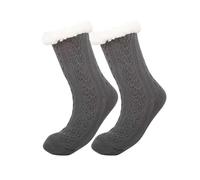 Morbuy 1 Paar Kuschelsocken für Damen und Herren, Winter Anti Rutsch Thermosocken Rutschfest Flauschige Stoppersocken Lang Dicke Warme Plüsch Socken Hüttensocken (A6200 Dunkelgrau,Einheitsgröße)