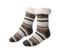 Morbuy 1 Paar Kuschelsocken für Damen und Herren, Winter Anti Rutsch Thermosocken Rutschfest Flauschige Stoppersocken Lang Dicke Warme Plüsch Socken Hüttensocken (TZ-003 Grau-Braun,Einheitsgröße)