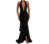 Morbuy Abendkleid Damen Lang, Halterkleid Elegantes Abendkleider Ärmelloses Cocktailkleid Damen Kleider Ballkleid Partykleid Prom Dress mit Hoher Schlitz für Hochzeit Party S-L (Schwarz,S)