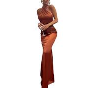 Morbuy Abendkleid Damen Lang, Satin Halterkleid Elegantes Abendkleider Ärmelloses Cocktailkleid Damen Kleider Ballkleid Partykleid Prom Dress für Hochzeit Party S-L (Orange,S)