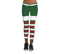Morbuy Damen Leggings Hose Weihnachten Streifen Jogginghose 7/8, Push Up Stretch Skinny Leggins Christmas Druck Casual Hippie Bequemer Frauen Trousers Sport Yogahosen (weiß Grün,S/M)