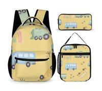 Morbuy Schulrucksack Jungen Mädchen Set 3 Teilig (Gelbe Fahrzeuge)