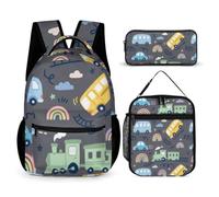 Morbuy Schulrucksack Jungen Mädchen Set 3 Teilig (Graue Fahrzeuge)