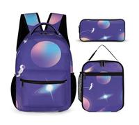 Morbuy Schultaschen Set Mädchen Jungen, 3D Karikatur Planet Muster Schulrucksack 3 Teilig, Kinderrucksack + Isolierte Lunchtasche + Federmäppchen, Teenager Rucksack für Schule (Universum)