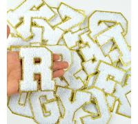 Morcheiong Chenille-Buchstaben A-Z, selbstklebend, Chenille-Buchstaben für Kleidung, Buchstabenaufnäher für Stoff, Weiß, 26 Stück