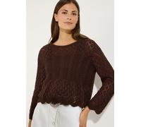 MORE & MORE - Ajour-Pullover mit 3/4 Arm braun - Gr. - 38