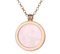 Morella Damen Halskette Gold 70 cm Edelstahl und Anhänger mit Edelstein Rosenquarz Coin 33 mm Chakren Scheibe in Schmuckbeutel