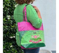 MoreThanHip Reißverschluss Shopper-Tasche aus recyceltem Reis-, Tierfutter- oder Zuckersack - Moni Lotus - rosa grün
