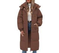 MorFansi Damen Wintermantel Lang Steppmantel Winter Daunenmantel Warmer Jacke Mantel Daunenjacke mit Kapuze (Kaffee,M)