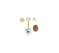 Morfetto 14G Bauchnabelpiercing Gold Chirurgenstahl Bauchnabelpiercing Ring Silber Gold Innengewinde Zirkonia Herz Simulierten Perlen Piercing Bauchnabel Kurzes Nabelpiercing 10mm Stablänge Golden CZ