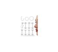 Morfetto 16G Helix Piercings Chirurgenstahl Silber Nasenpiercing Ring Stecker Lippenpiercing Studs 14K Vergoldet Nostril Labret Rook Medusa Conch Tragus Piercing Ohr Ohrstecker Set 8mm