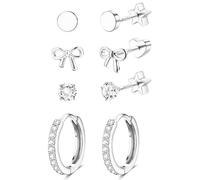 Morfetto 4 Paar Ohrringe Ohrstecker Sterling Silber für Damen für Damen, Hypoallergen flache 14K Gold Ohrstecker Perle Kugel CZ Ohrringe Helix Tragus Piercing Silber Schmetterling