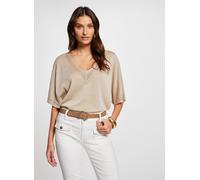 Morgan Kurzarm-Pullover mit V-Kragen Leinen L