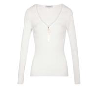 Morgan Strick, Langarm, V-Ausschnitt, mit Reißverschluss, Off-White, XS
