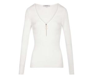 Morgan Strick, Langarm, V-Ausschnitt, mit Reißverschluss, Off-White, XS