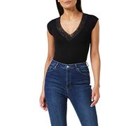 Morgan Women's Tshirt Manches Courtes col V Dentelle DTAG T-Shirt, Schwarz (Noir), Small (Herstellergröße: TS)