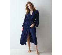 Morgenmantel TRIUMPH "Amourette Jacquard Long Robe", Damen, Gr. 40/42, admiral, Obermaterial: 100% Viskose, Hausmäntel, elegant und weich (15692137-40) admiral